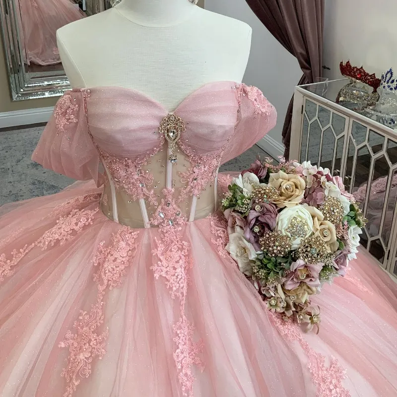 Glitter Pink Quinceañera Vestidos Vestido De Bola Dulce 16 Vestidos 15 De XV Anos