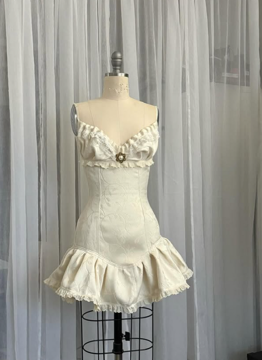 Vintage Beige Spaghetti Strap A-line Satin Lace-up Short Party Dresses Homecoming Dress TP3775