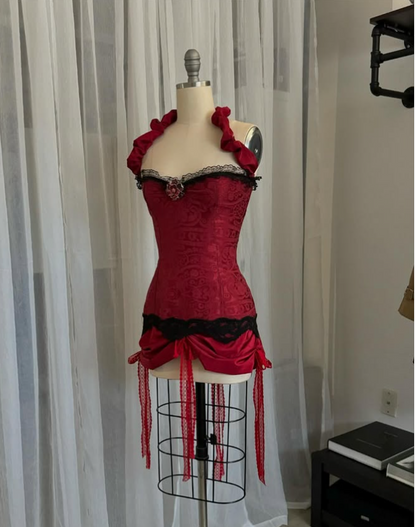 Nuevo vestido de fiesta corto con escote corazón y diseño en color burdeos, TP3912