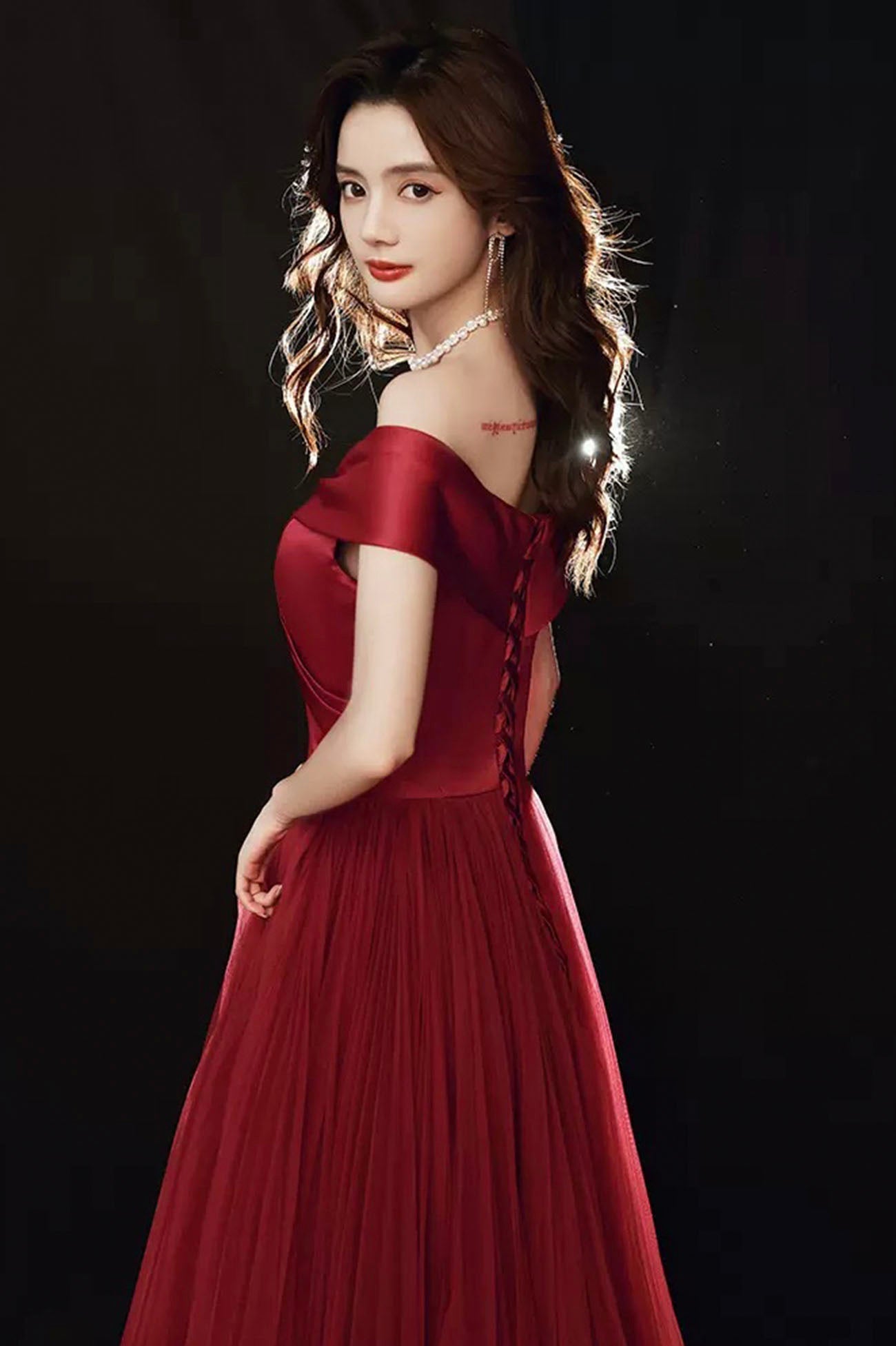 Burgundy Off the Shoulder Tulle Long Prom Dress, A-Line Evening Party Dress