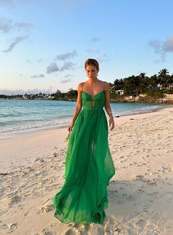 Green A-line V-neck halter chiffon long evening gown party dress wedding guest dress gh3024