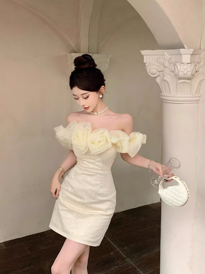 Fashion Light Yellow Sequin Off-the-shoulder Design A-line Strapless Homecoming Dress TP3709