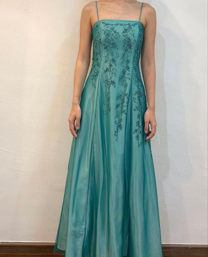 Green Charming Fashion Exquisite Beading Long Elegant Tulle Satin Ball Gown Evening Gown Party Dress gh3435