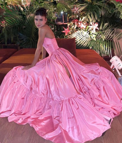 Vestido de fiesta rosa con abertura en la pierna, vestidos de fiesta elegantes y sexys para mujer