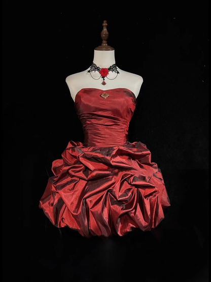 Vestido vintage de fiesta con escote en forma de corazón, corte A, sin tirantes y volantes, vestido de cóctel corto TP4609