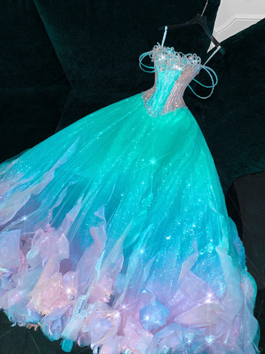 Gorgeous Sparkling Blue-green Sequin A-Line Design  Evening Dress Prom Dresses TP4162