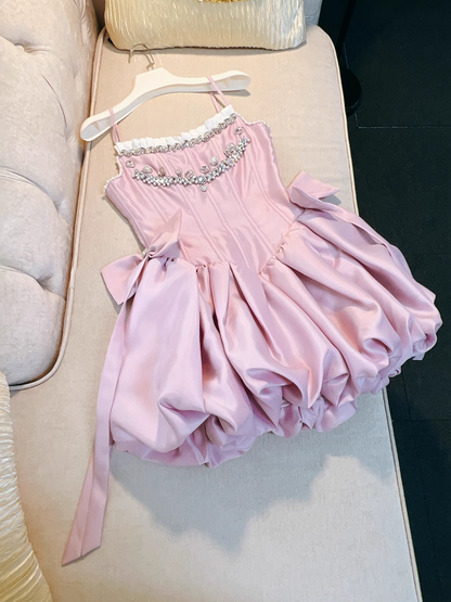 Chic Pink Spaghetti Strap Beading A-line V-neck Party Dresses Homecoming Dresses, TP3795