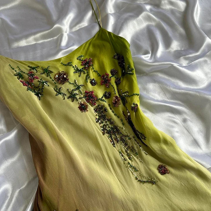 Green fashion gradient exquisite beaded long chiffon prom dress, evening dress, party dress gh3512