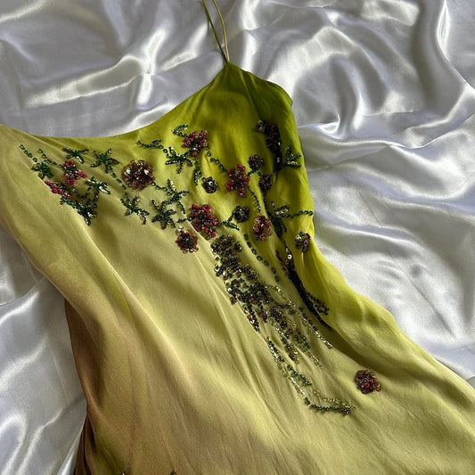 Green fashion gradient exquisite beaded long chiffon prom dress, evening dress, party dress gh3512