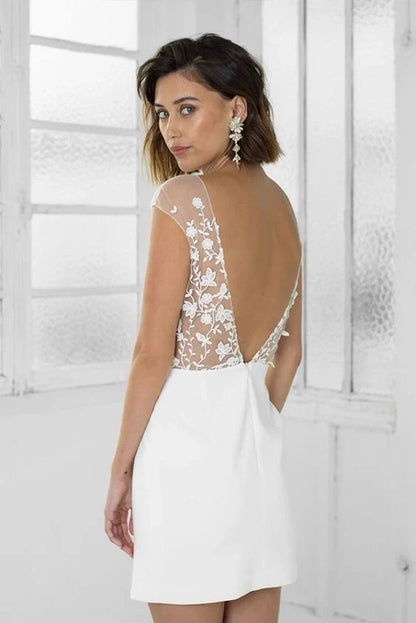 Vintage White Applique Homecoming Dress Sheath Party Dress Short Cocktail Dress TP4607