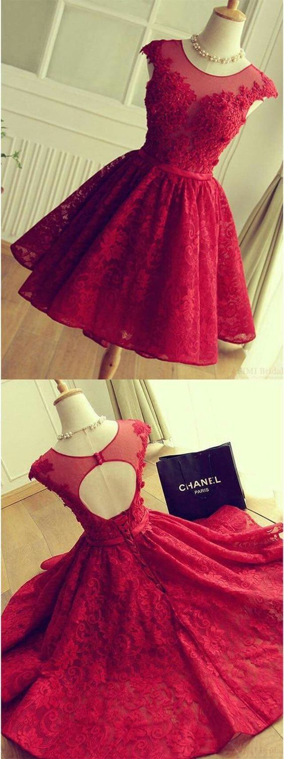 Vestido corto de fiesta, vestido de encaje, vestido de fiesta rojo sexy