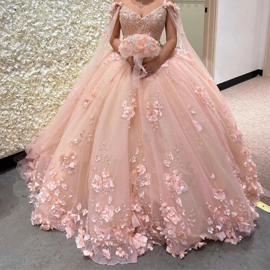 Elegante vestido rosa de quinceañera, vestido de princesa para fiesta de dulces 16
