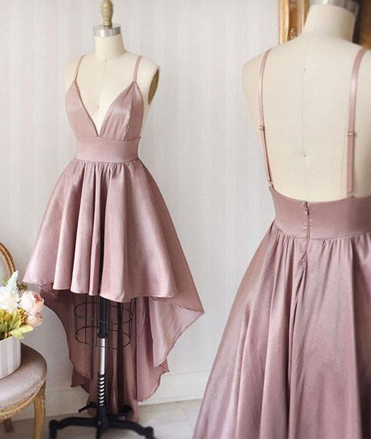 Simple High Low Pink Homecoming Dress, Backless Short Prom Dress GM464