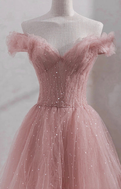 Shiny party dress,fairy midi dress, pink prom dress,custom made    cg22241