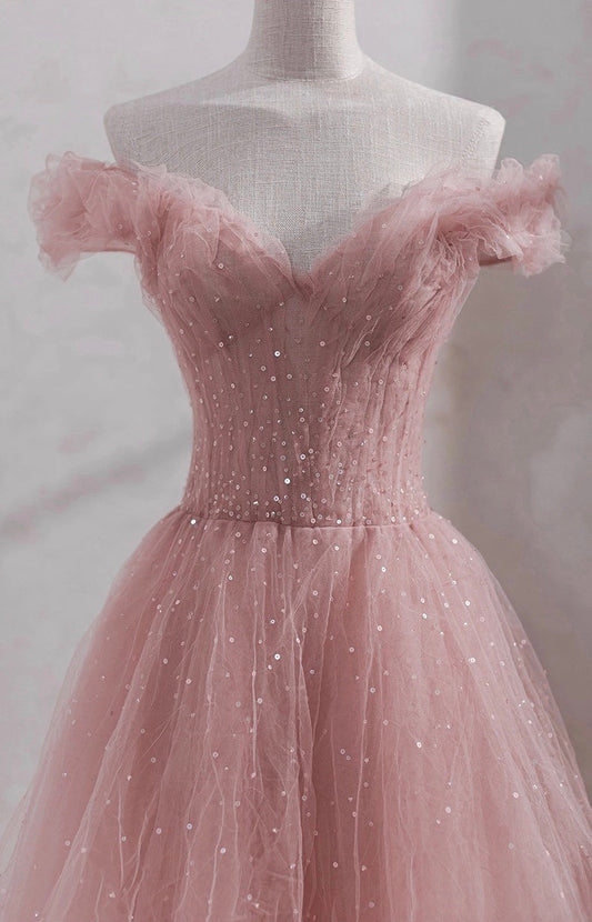 Shiny party dress,fairy midi dress, pink prom dress,custom made    cg22241