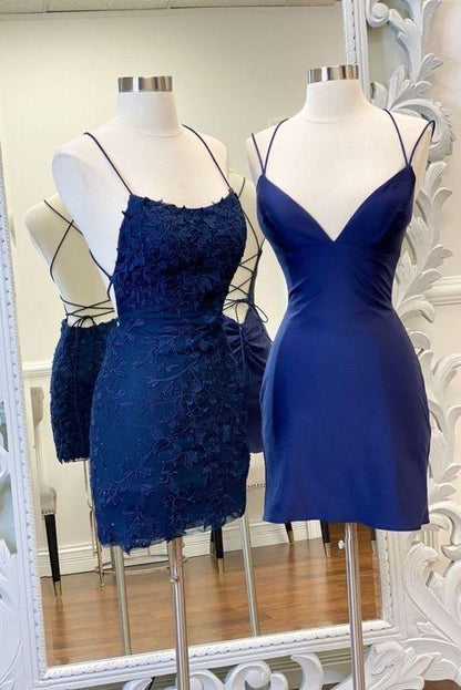 Vestido corto de fiesta con tirantes sexys, de encaje y sin espalda