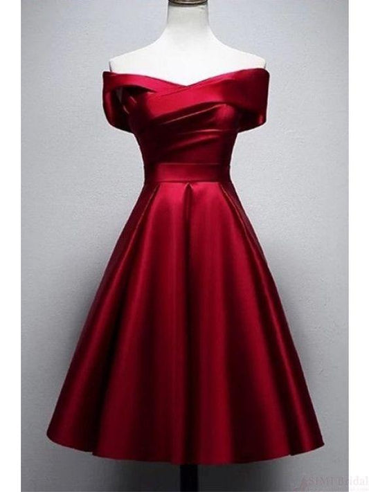 Vestidos de fiesta de satén burdeos vintage hasta la rodilla