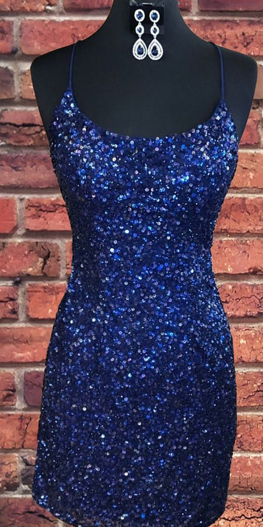 Vestido de fiesta azul real con lentejuelas brillantes