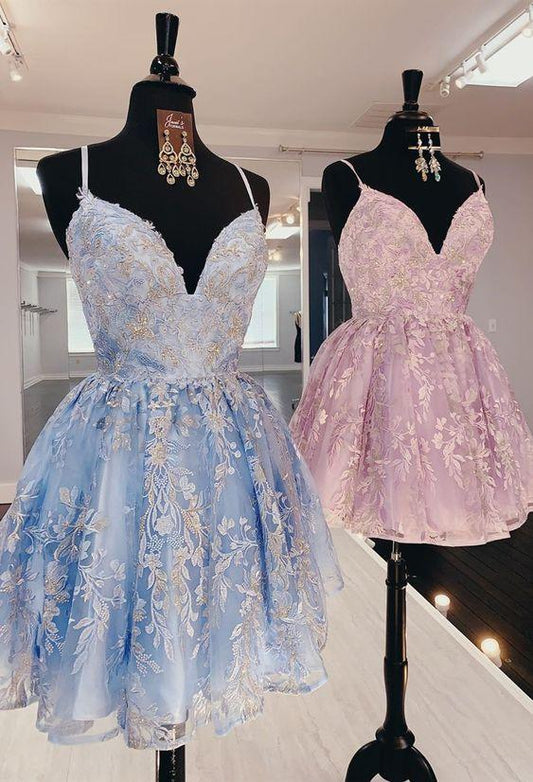 Vestidos cortos de fiesta de princesa en color rosa, vestidos formales de fiesta en azul cielo claro, vestidos de encaje para adolescentes.