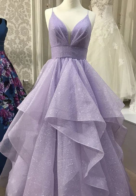 Vestidos elegantes para eventos, de tul con volantes brillantes y largos para fiesta de graduación