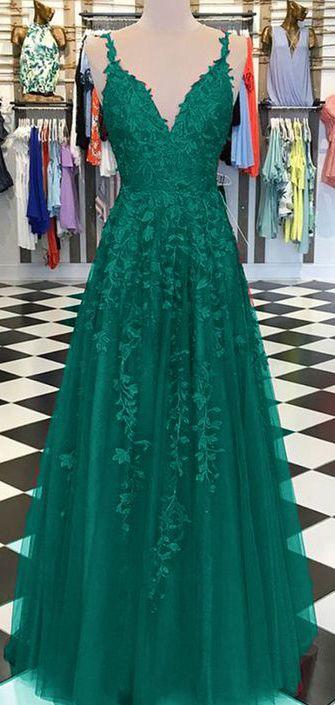 Vestido de fiesta elegante de corte A con tirantes finos y apliques rojos.