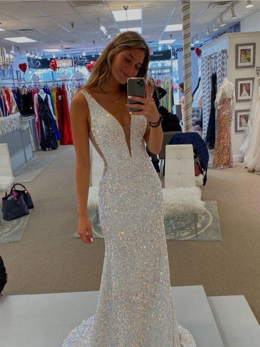 Vestidos de fiesta de sirena con escote en V y vestido de noche