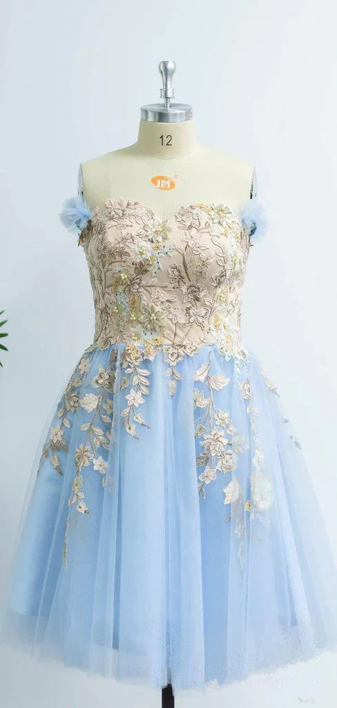 Charming Light Blue Sweetheart Homecoming Dress with Appliques, AST1162