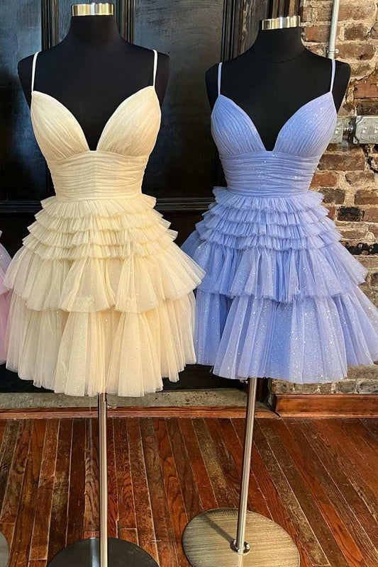 Vestido de fiesta corto de corte A con varios niveles, vestidos de cóctel rosa claro