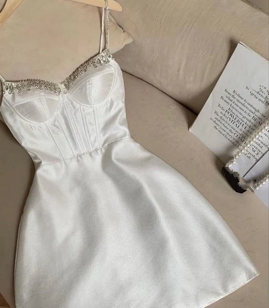 Lindo mini vestido blanco para fiesta de bienvenida, vestidos formales cortos
