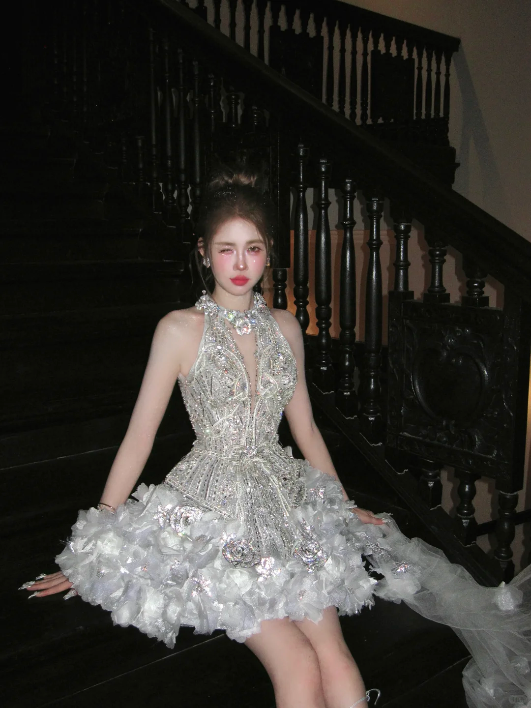 Fashion Silvery Backless Sparkling Beaded Design Romantic A-line Short Homecoming Dress TP4025