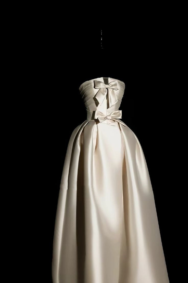 shopuniqlos-Ivory white bow satin long wedding dress prom dress gh5389
