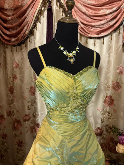 Green Gorgeous Retro Exquisite Beaded Elegant Long Satin Prom Dress Evening Dress Graduation Dress Birthday Dress gh3186