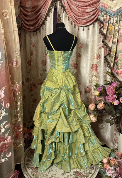 Green Gorgeous Retro Exquisite Beaded Elegant Long Satin Prom Dress Evening Dress Graduation Dress Birthday Dress gh3186