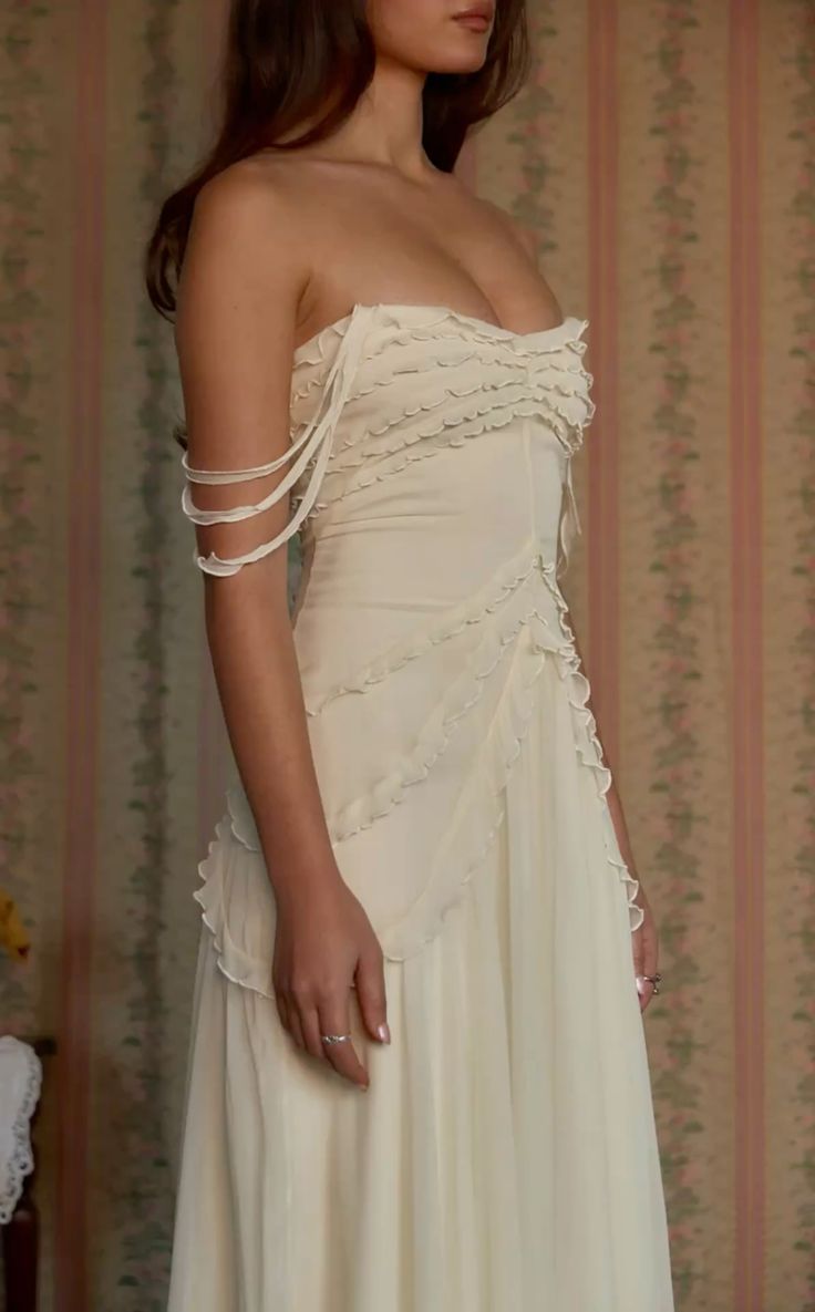 Cute A Line Off the Shoulder Ivory Chiffon Ruffle Prom Dress Graduation Prom Dress SH2583