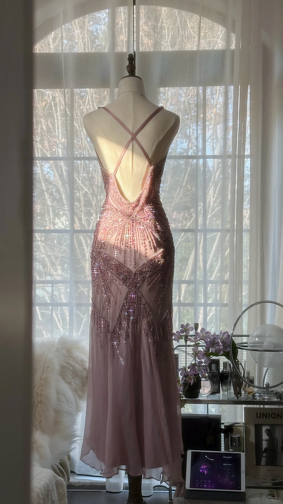 Vestido de noche elegante vintage morado de gasa larga con tirantes finos, vestido de fiesta romántico, vestido de fiesta TP3969
