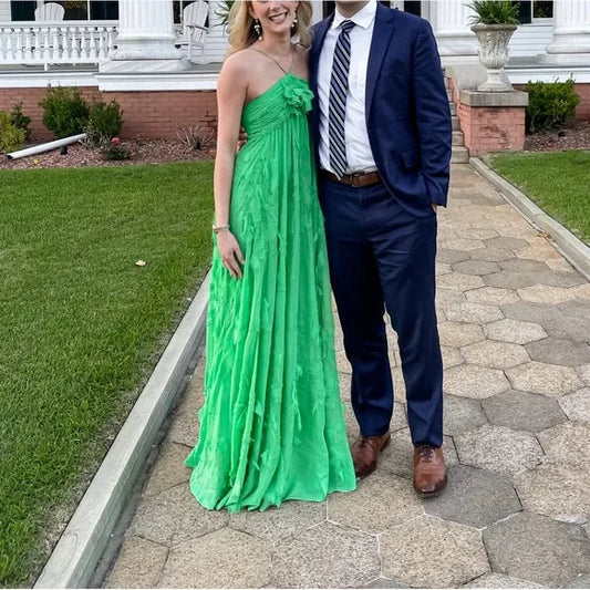 Green fashion halter neck long chiffon ball gown evening dress party dress gh2862