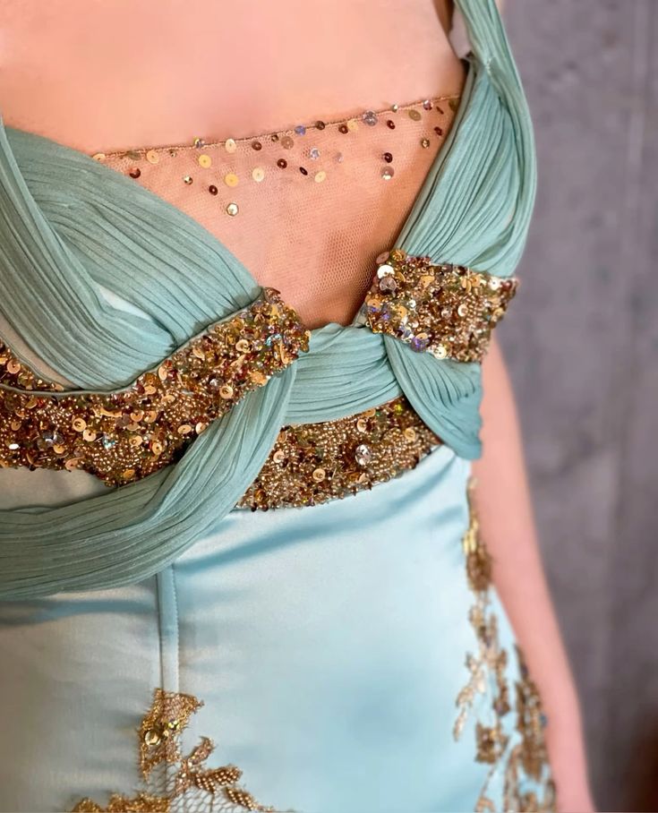 Gorgeous Sheath Strap Appliques Sequin Beaded Blue Satin Prom Dress Evening Dress SH2669