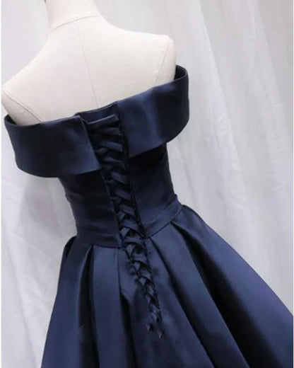 Vestido de fiesta vintage de satén con hombros descubiertos, corte A, corto, para cóctel y regreso a casa, TP4444