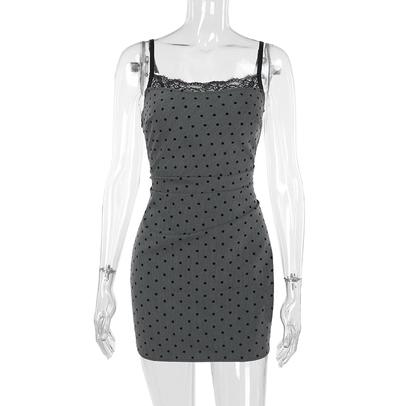 Vintage Gray Dot Pattern Spaghetti Strap Sheath Short Summer Dresses Party Dress Homecoming Dress TP4366