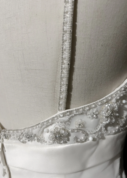 Vestido de novia único, corte A, tirantes finos, largo, blanco, años 70, estilo vintage, DH1145