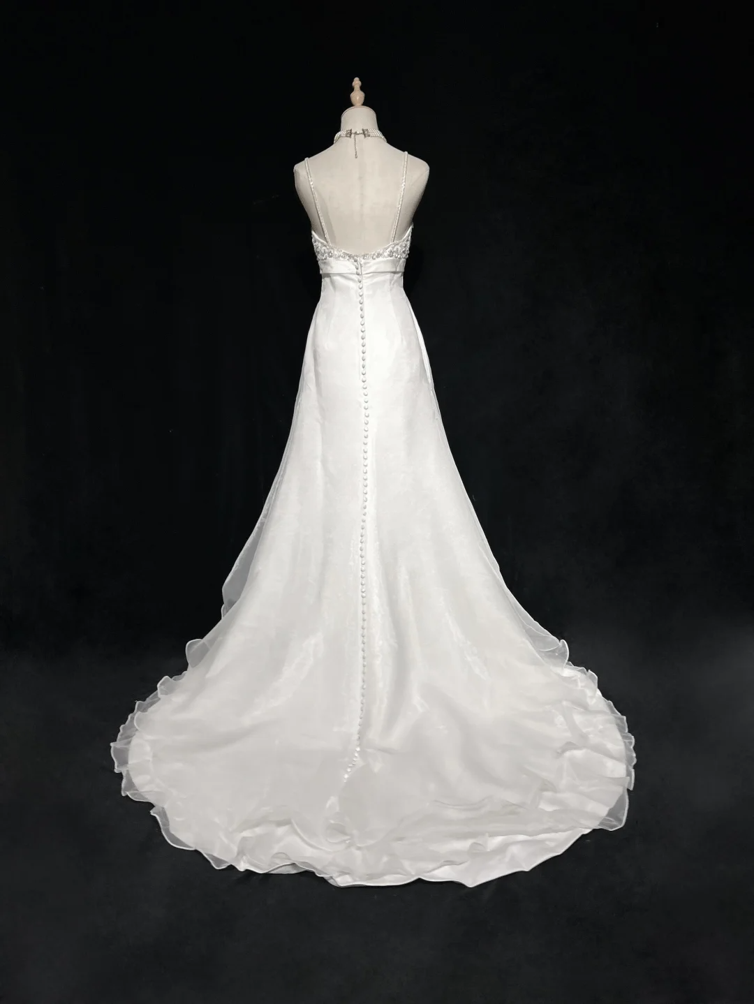 Vestido de novia único, corte A, tirantes finos, largo, blanco, años 70, estilo vintage, DH1145