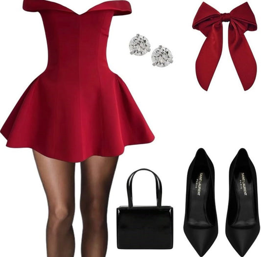 Vestidos de fiesta cortos de satén rojo con hombros descubiertos, corte en A, para octavo grado, de verano, para escuela secundaria, para 18.º cumpleaños, DH1188