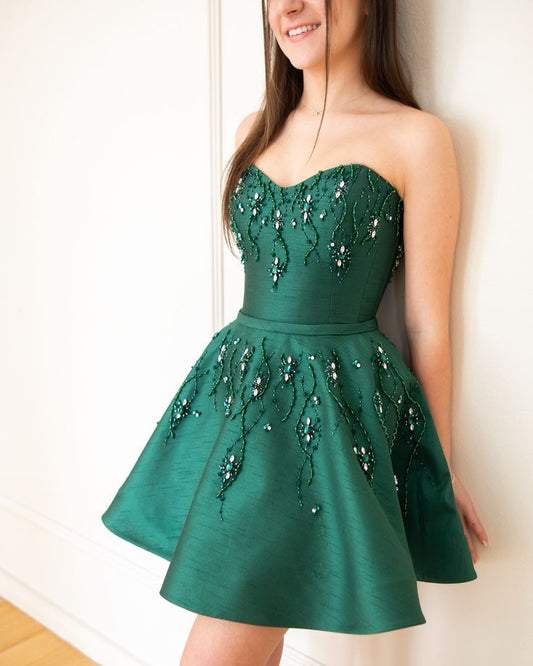 Sexy Ball Gown Sweetheart Green Satin Mini Short Formal 8th Grade Homecoming Dresses Summer Middle School Hoco Dress 20th Birthday Outfits DH1202