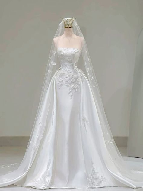 Vestido de novia princesa, corte tubo, sin tirantes, sin mangas, de encaje blanco, vestidos de novia de ensueño DH1223