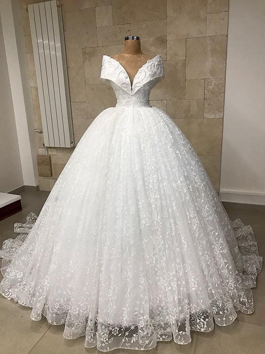 Vestido de novia clásico, vestido de fiesta con hombros descubiertos, encaje blanco, vestidos de novia de ensueño DH1230