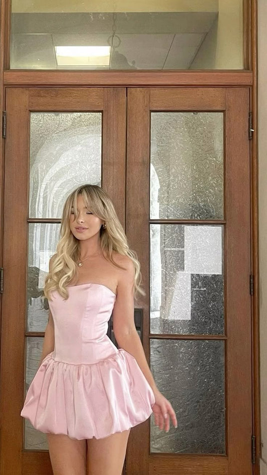 Cute A Line Sweetheart Pink Satin Mini Short Formal 8th Grade Homecoming Dresses Summer Middle School Hoco Dress 18th Birthday Outfits DH1246