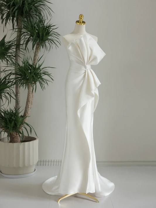 Classic Wedding Dress Mermaid Strapless White Satin Long Wedding Dresses Simple Bride Dress Bridal Gowns DH1285