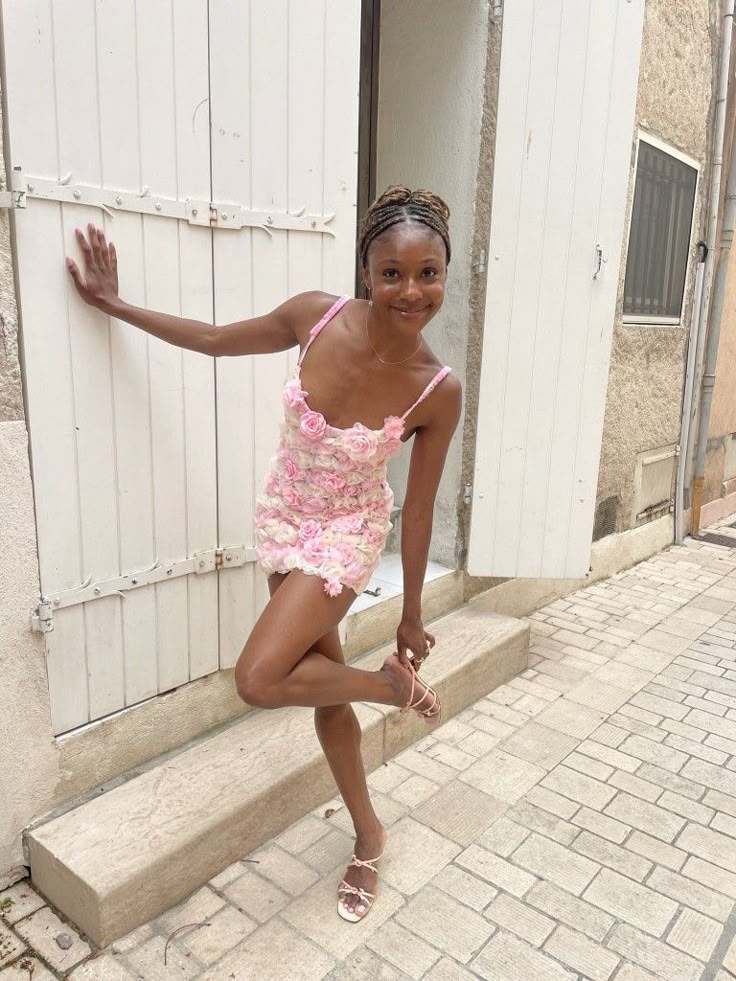 Vestido corto de fiesta con tirantes finos, estampado floral rosa, para séptimo grado, para escuela secundaria, DH1382