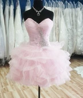 Vestido de fiesta único con escote corazón de tul rosa, corto y mini, para fiesta de graduación de séptimo grado, para escuela secundaria, Hoco Outfits DH1408