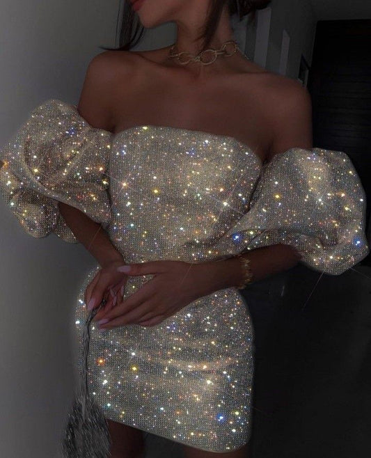 Vestido corto de fiesta con lentejuelas y hombros descubiertos para séptimo grado, vestido de cóctel corto para escuela secundaria, Hoco Outfits DH1514